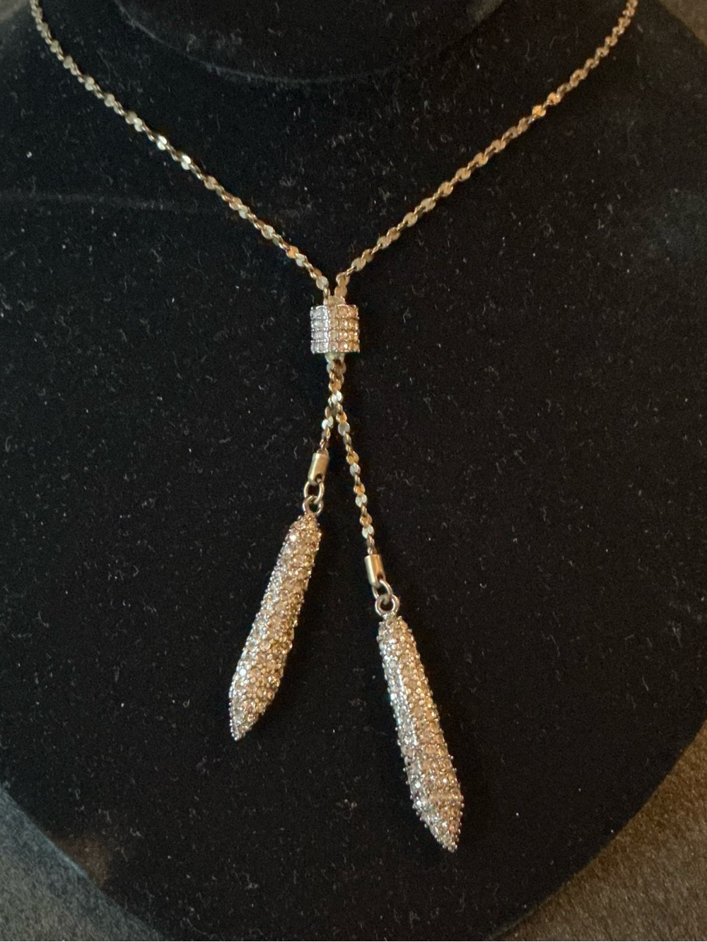 Kiam Family art deco  Silver-Tone Lariat Necklace with Pave Drop Accents.